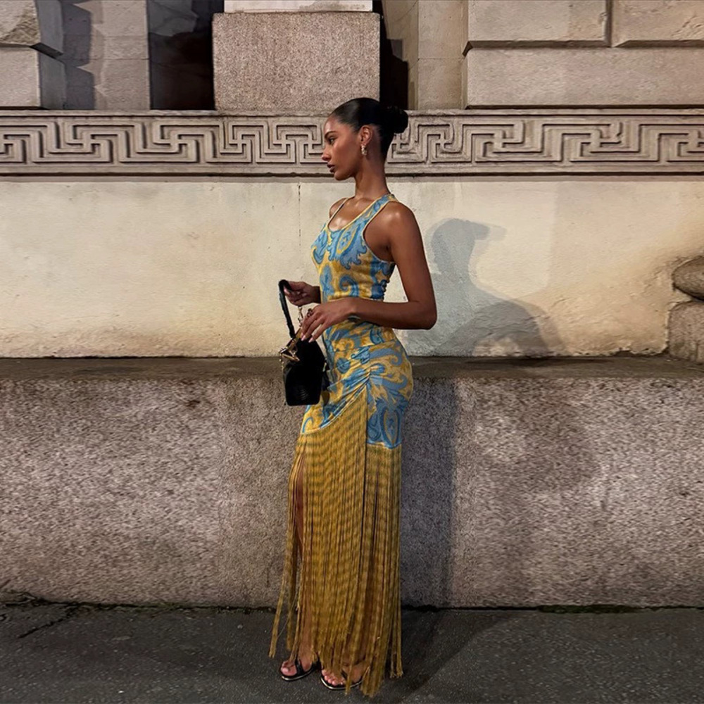 ZARA Chic Tassel Patchwork Print Sleeveless Dress